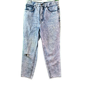 Vintage Style Acid Wash Mom Jeans High Waist Tapered Leg Distressed 80s 90s Sz11